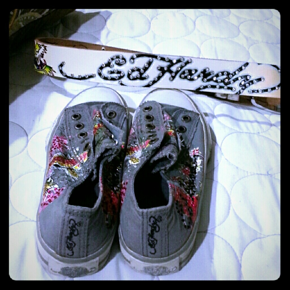 Women's Ed Hardy Sneakers sz7 & Leather Belt.
